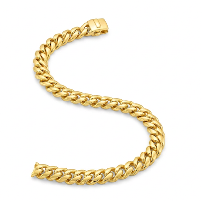14k yellow gold polished Miami Cuban chain bracelet, Avera Group, view 4