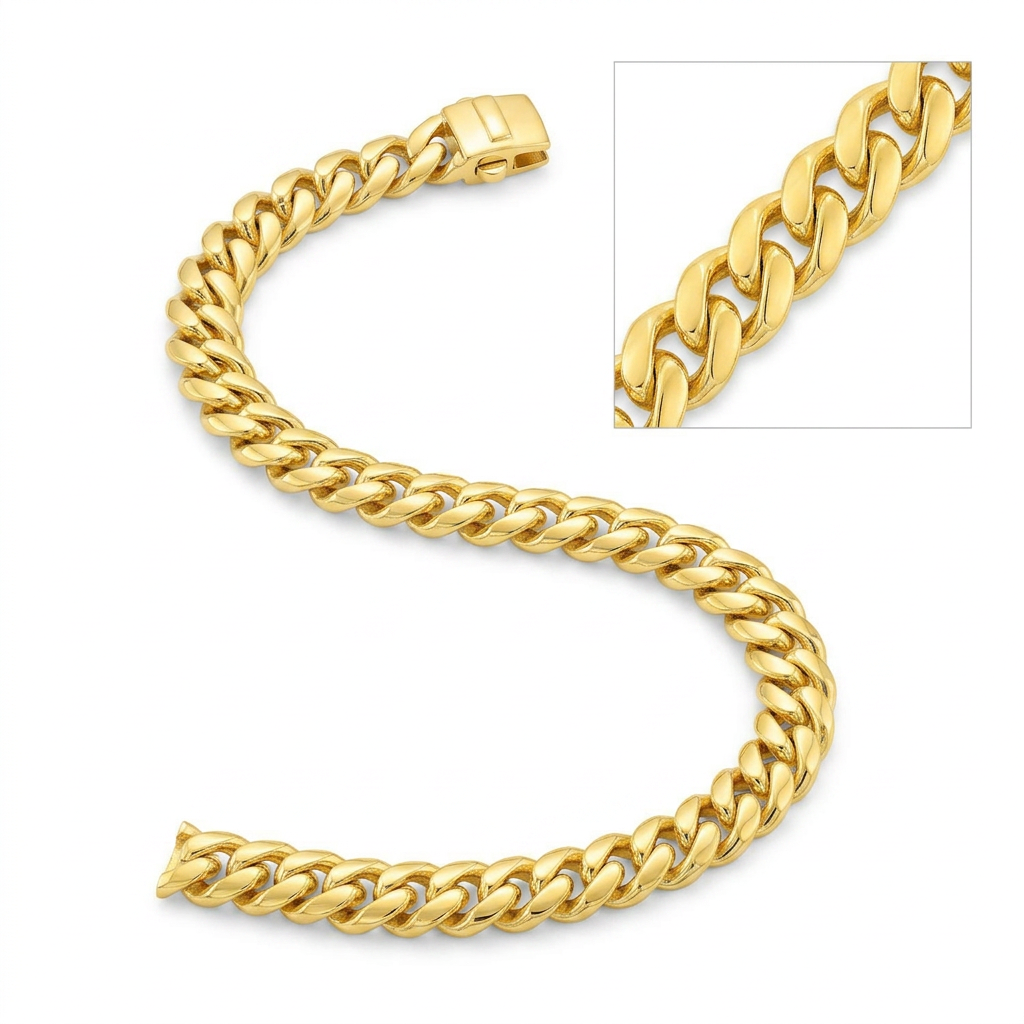 14k yellow gold polished Miami Cuban chain bracelet, Avera Group, view 2