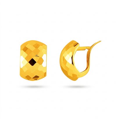 14k yellow gold geometric texture earrings with diamond-cut finish by Avera Group, view 2