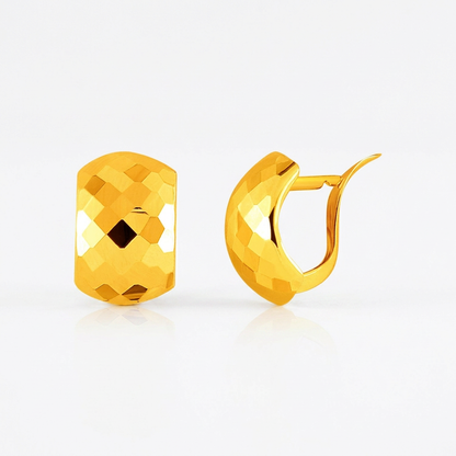 14k yellow gold geometric texture earrings with diamond-cut finish by Avera Group, view 3