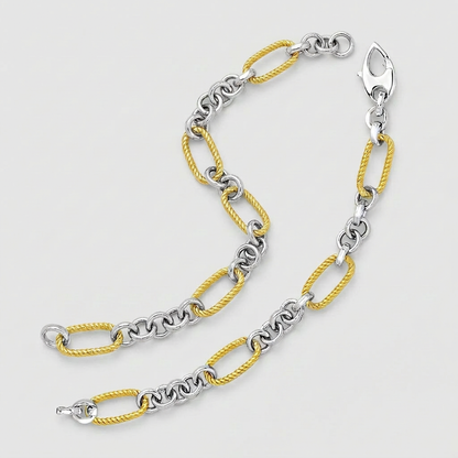 14k two-tone gold bracelet with cable-textured oval and round links by Avera Group, view 3