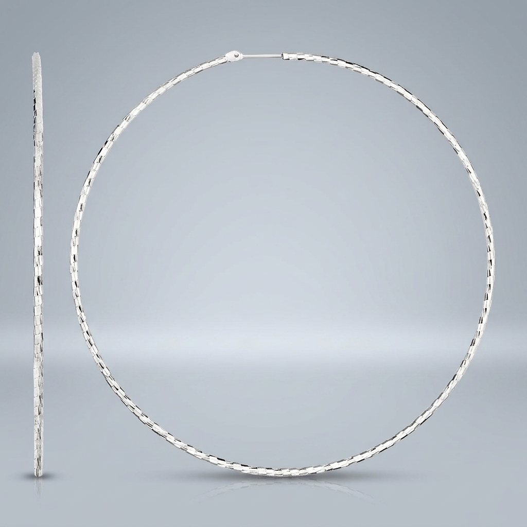 Sterling Silver Large Textured Round Hoop Earrings by Avera Group