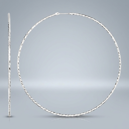 Sterling Silver Large Textured Round Hoop Earrings by Avera Group