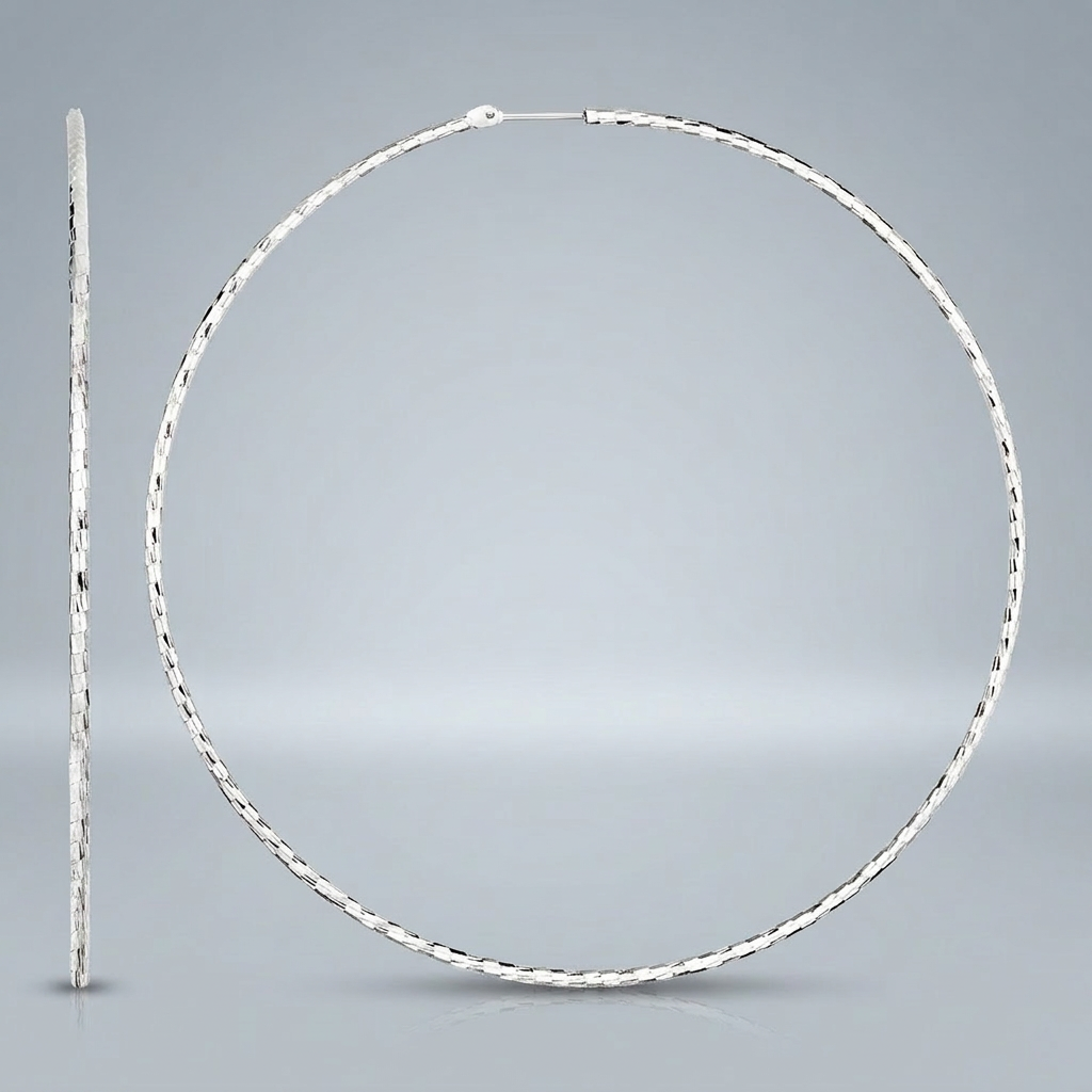 Sterling Silver Large Textured Round Hoop Earrings by Avera Group