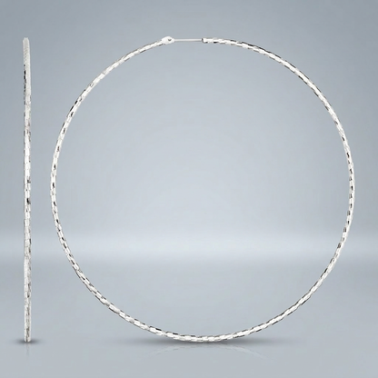 Sterling Silver Large Textured Round Hoop Earrings by Avera Group