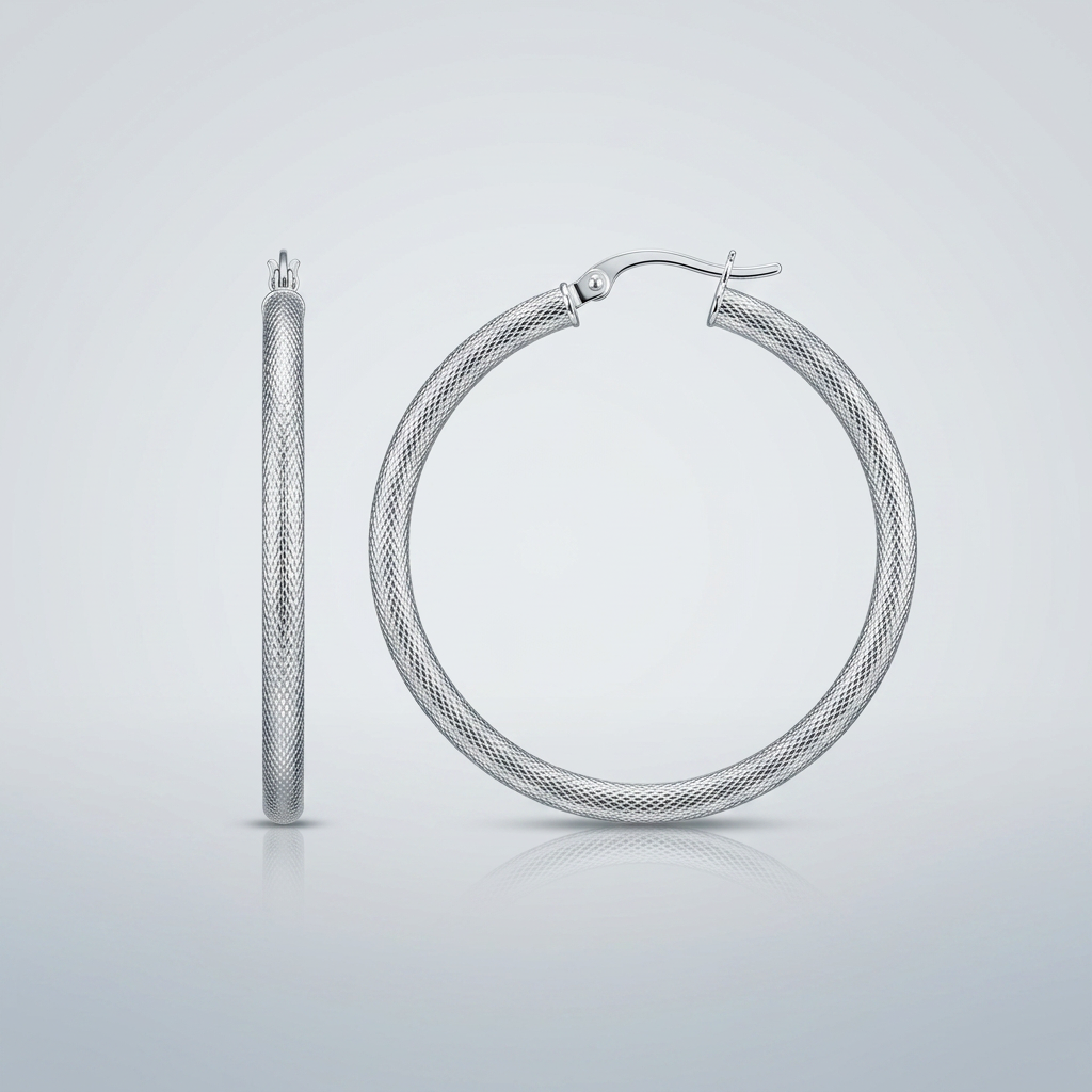Sterling Silver Large Textured Round Hoop Earrings by Avera Group