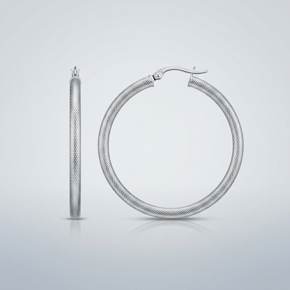 Sterling Silver Large Textured Round Hoop Earrings by Avera Group