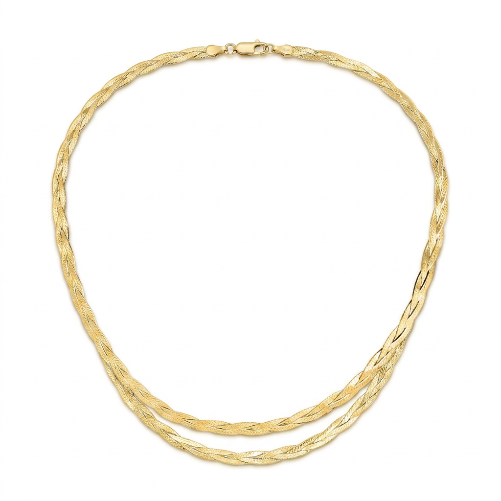 14k yellow gold braided herringbone chain 3.2mm, Avera Group, view 3