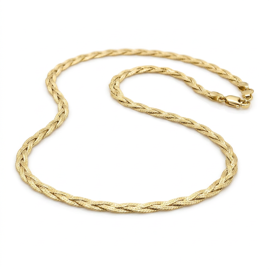 14k yellow gold braided herringbone chain 3.2mm, Avera Group, view 4