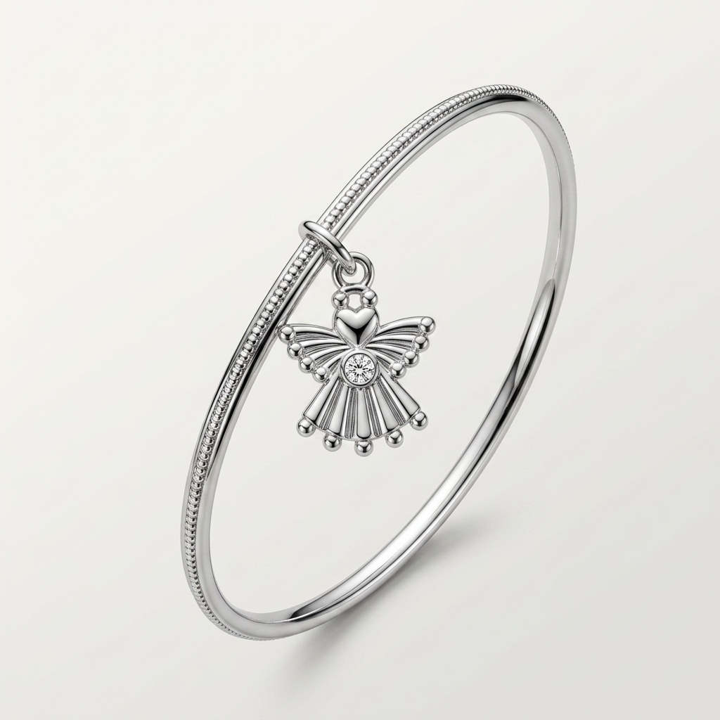 Solitaire Angel Charm Bangle by Avera Group