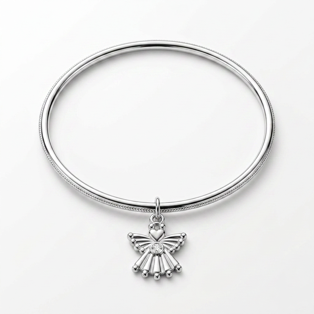Solitaire Angel Charm Bangle by Avera Group