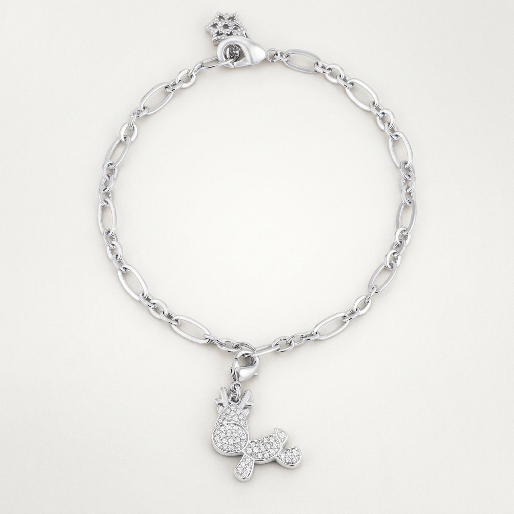 Rudy 0.25ct CZ Reindeer Charm Bracelet by Avera Group