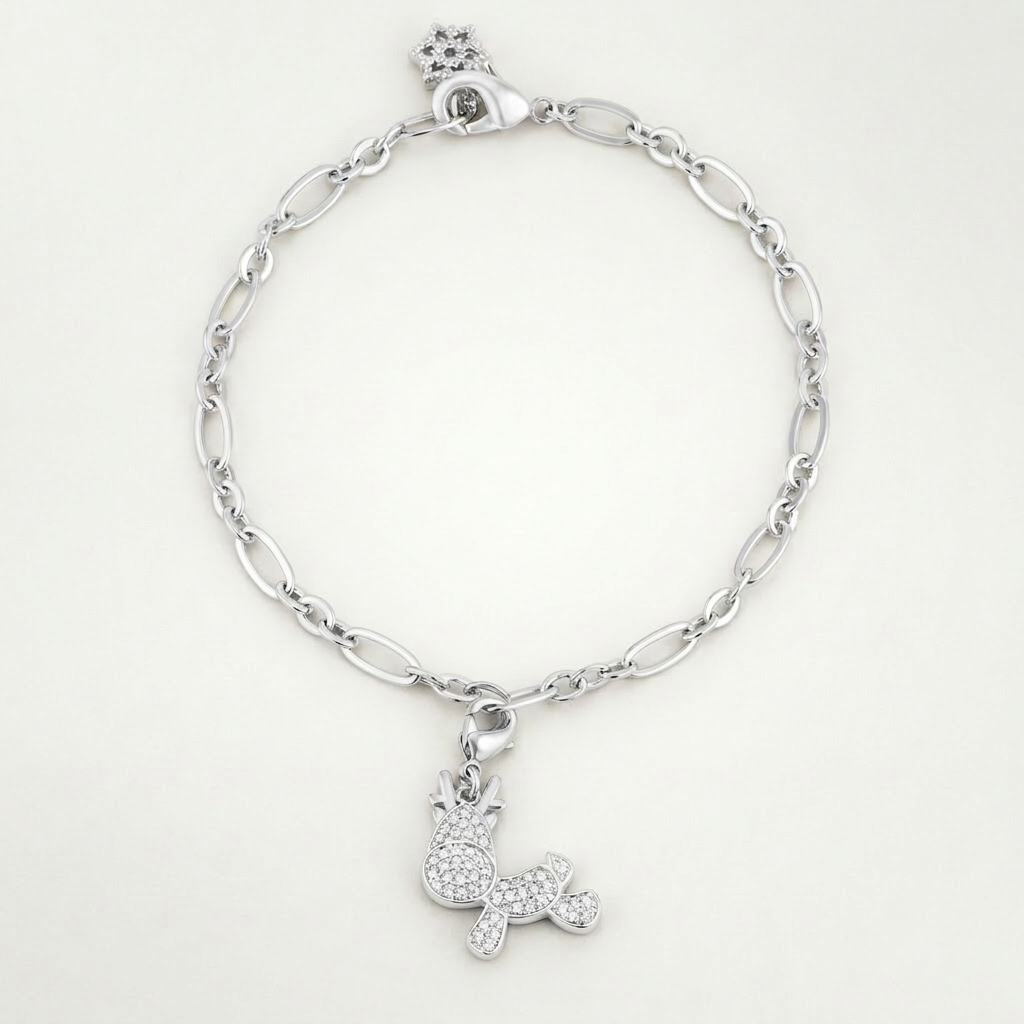Rudy 0.25ct CZ Reindeer Charm Bracelet by Avera Group