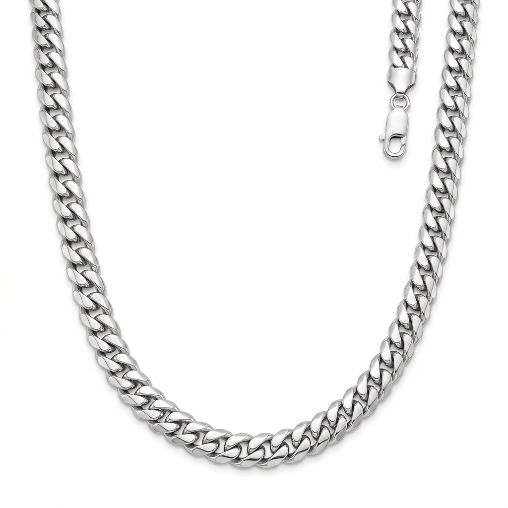 Sterling Silver Rhodium Plated Miami Cuban Chain 6.2mm by Avera Group