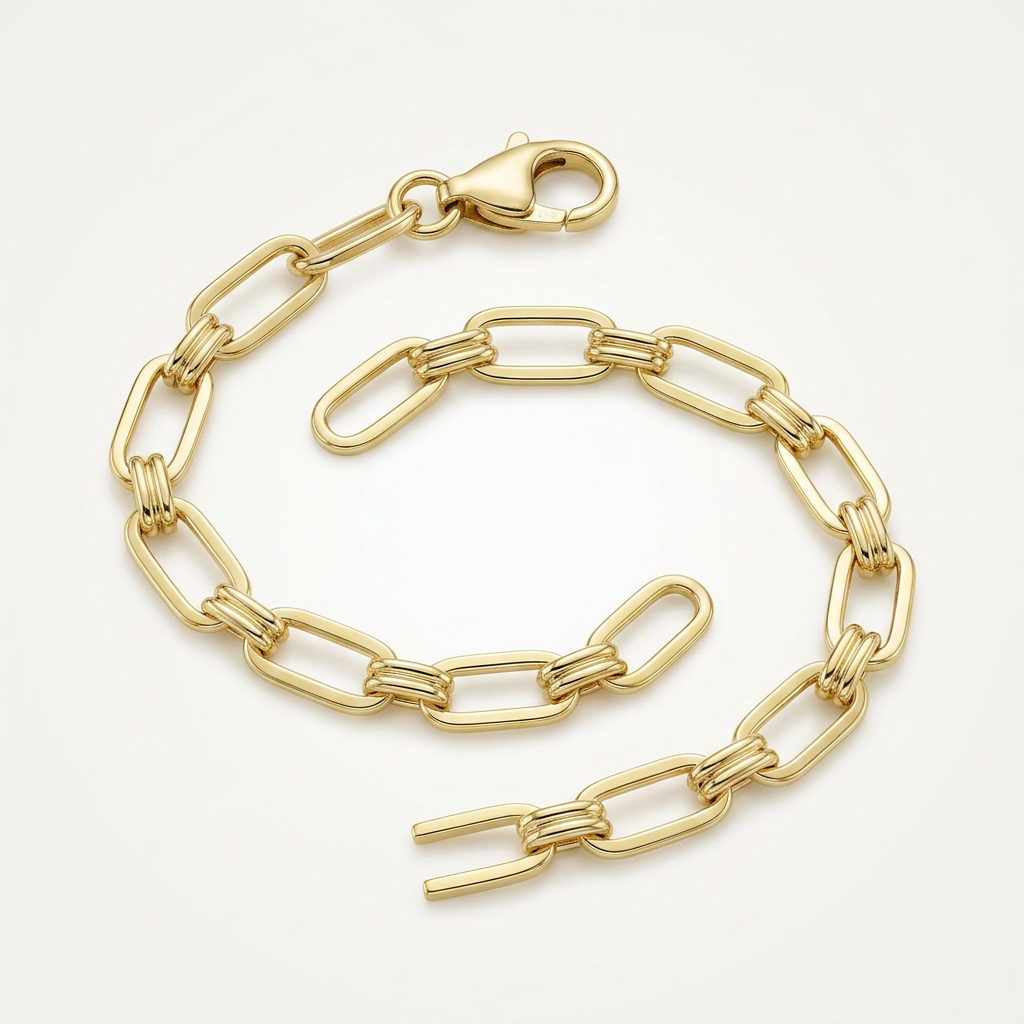 14k yellow gold high polish paperclip rondel link bracelet, Avera Group, view 3