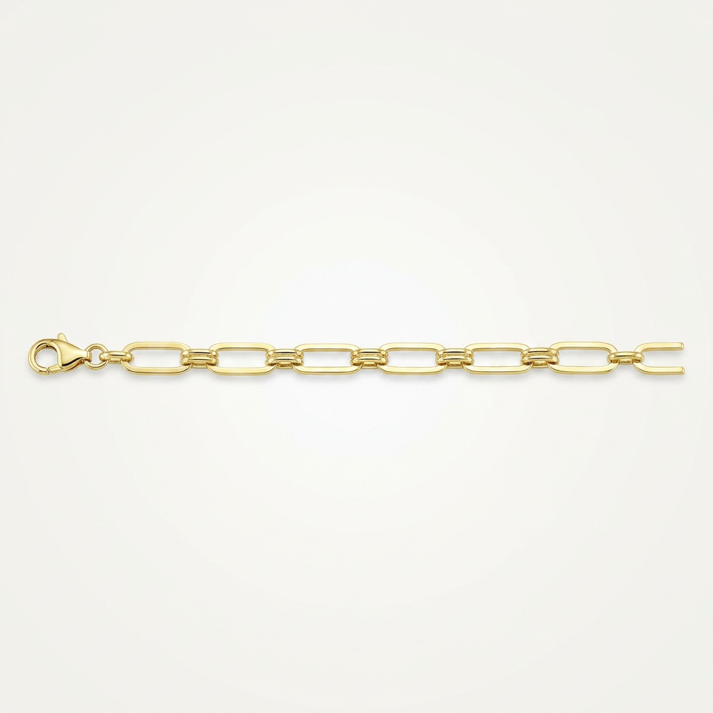 14k yellow gold high polish paperclip rondel link bracelet, Avera Group, view 2