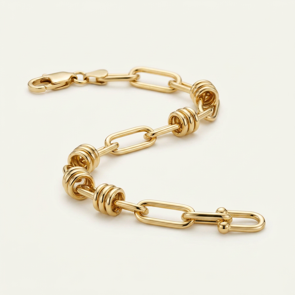 14k yellow gold high polish paperclip rondel link bracelet, Avera Group, view 4