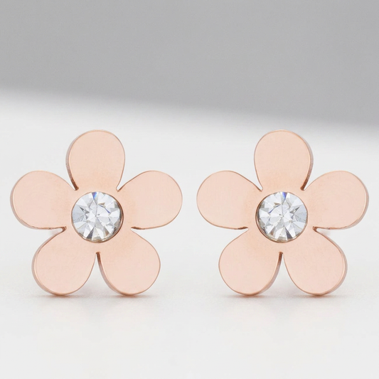 Avera Daisy 0.3ct CZ Stainless Steel Flower Stud Earrings by Avera Group