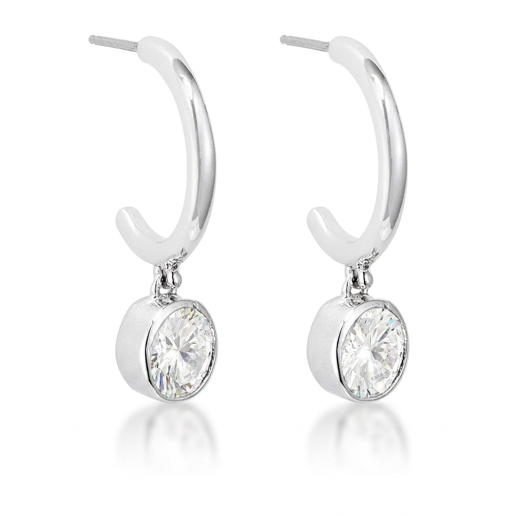 Avera 7mm Cz Plated Drop Hooplet Earrings in Silver by Avera Group