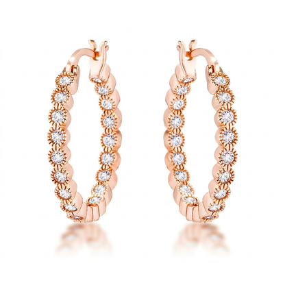 Avera Dotted CZ Round Bezel Hoop Earrings in Pink by Avera Group