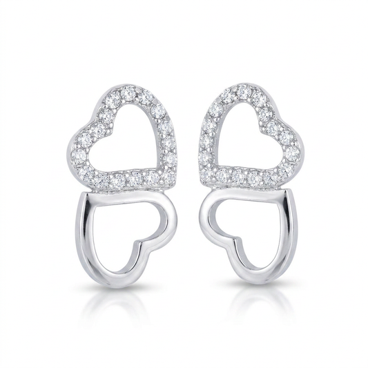 Avera Melded Hearts and Cubic Zirconia Stud Earrings by Avera Group