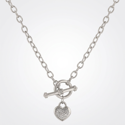 Avera Toggle Pave Heart Necklace in Polished Silver by Avera Group