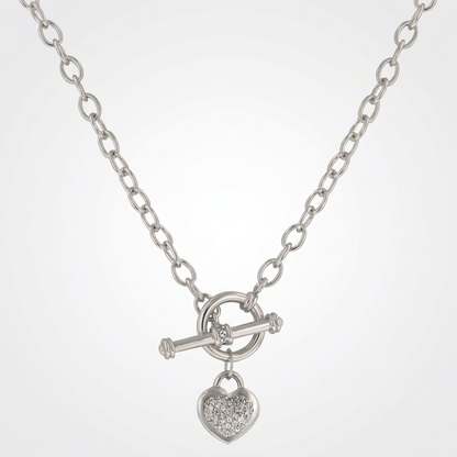 Avera Toggle Pave Heart Necklace in Polished Silver by Avera Group