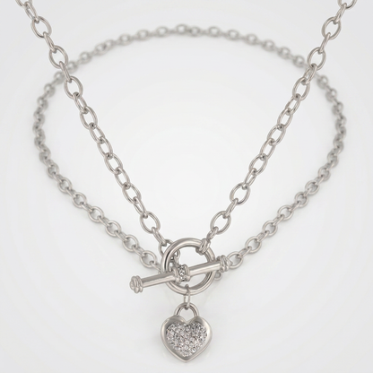 Avera Toggle Pave Heart Necklace in Polished Silver by Avera Group