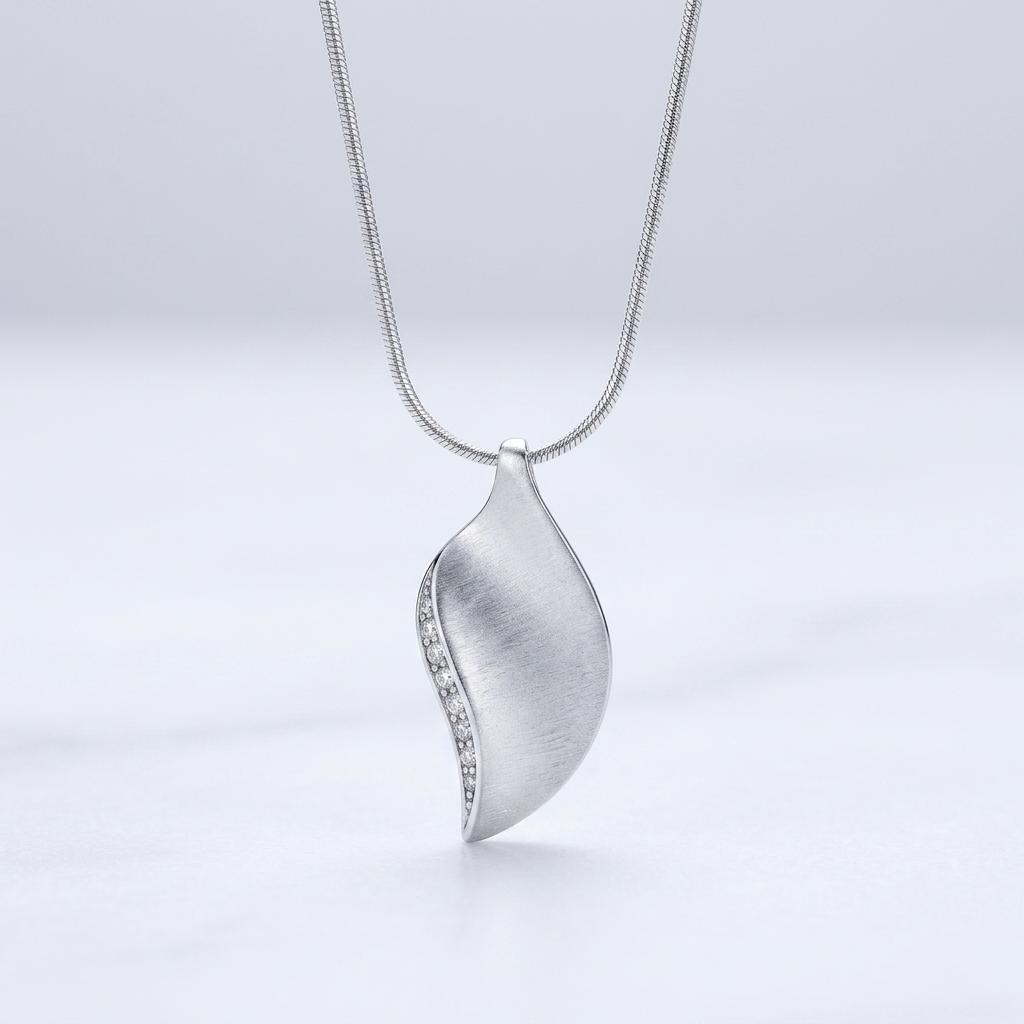 Avera Crystal Leaf Necklace in Polished Silver by Avera Group