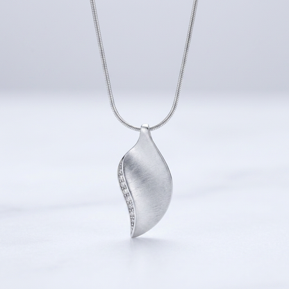 Avera Crystal Leaf Necklace in Polished Silver by Avera Group