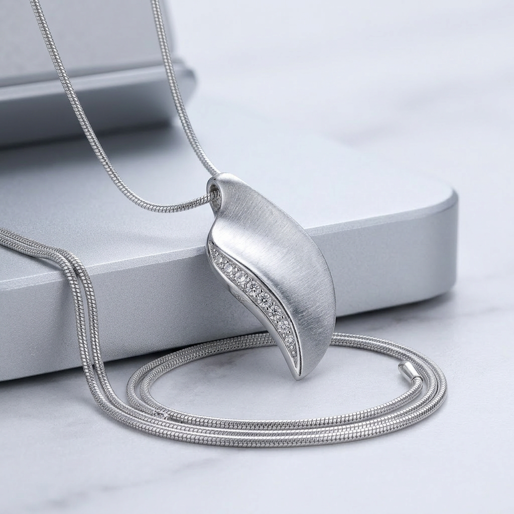 Avera Crystal Leaf Necklace in Polished Silver by Avera Group
