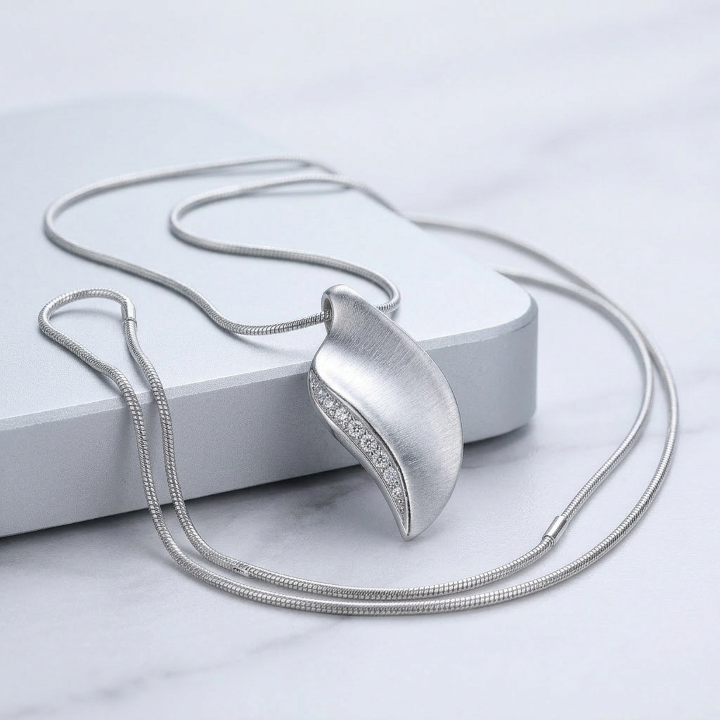 Avera Crystal Leaf Necklace in Polished Silver by Avera Group