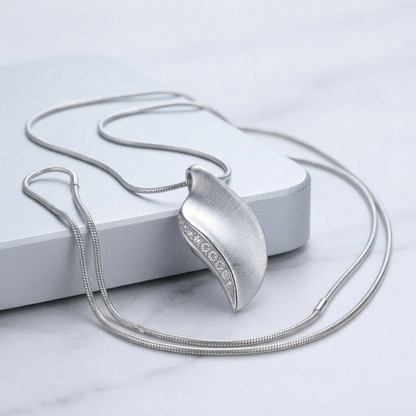 Avera Crystal Leaf Necklace in Polished Silver by Avera Group