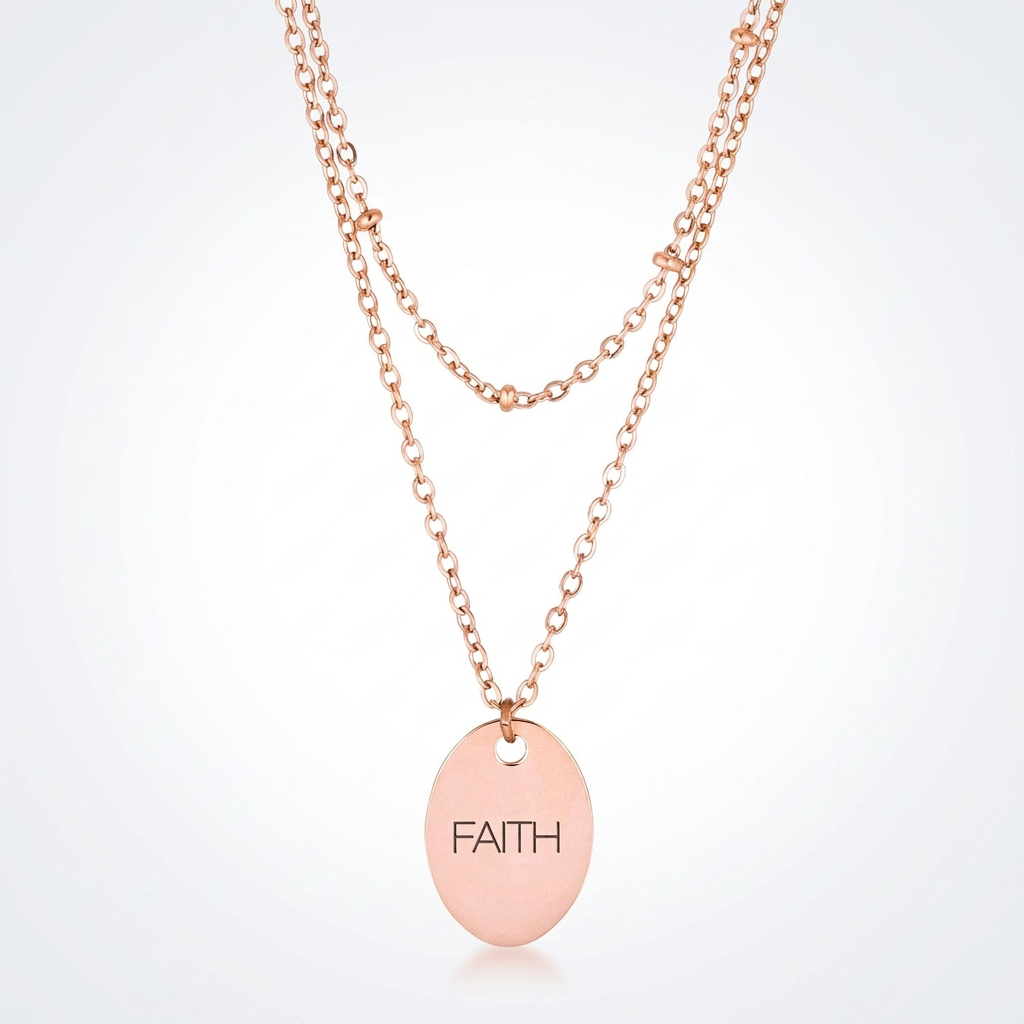 Jewelry Double Chain Faith Necklace In Rose Gold by Avera Group
