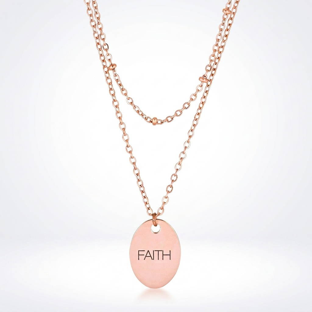 Jewelry Double Chain Faith Necklace In Rose Gold by Avera Group