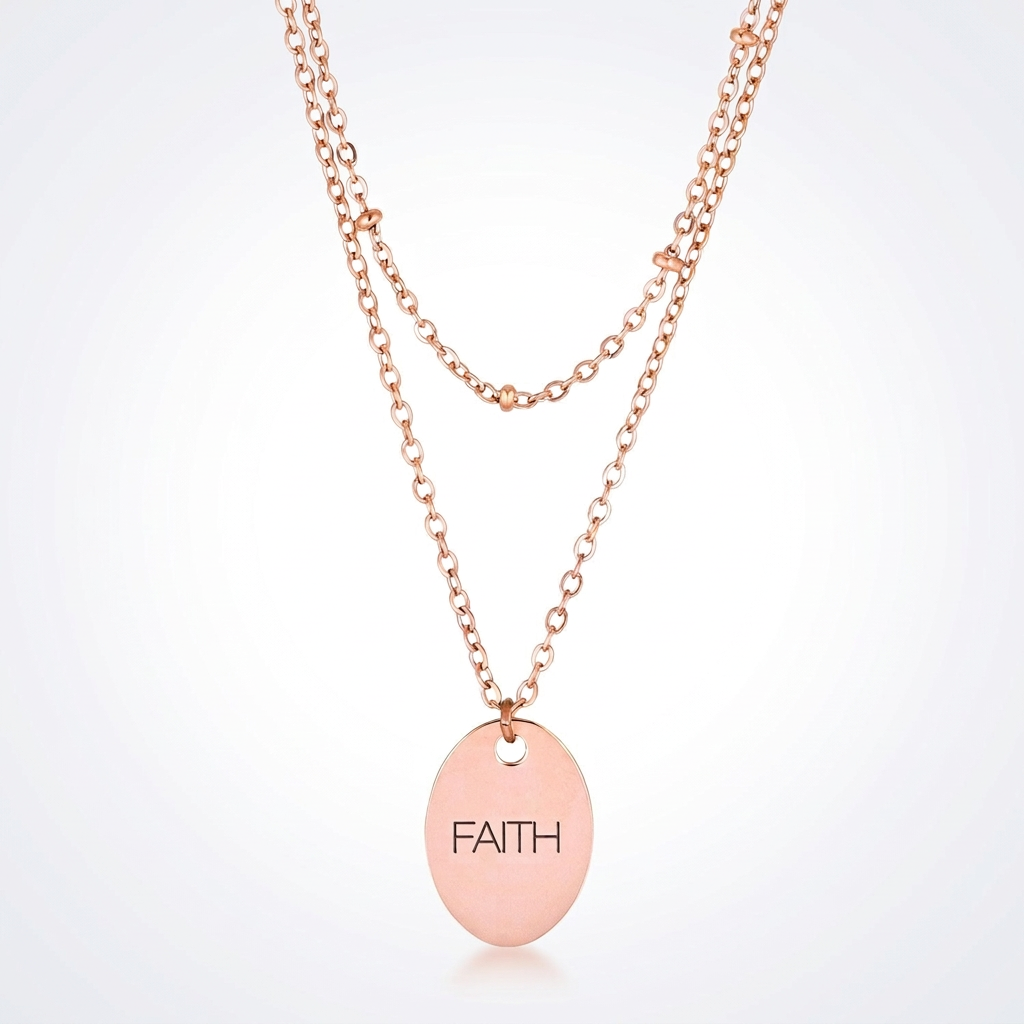 Jewelry Double Chain Faith Necklace In Rose Gold by Avera Group