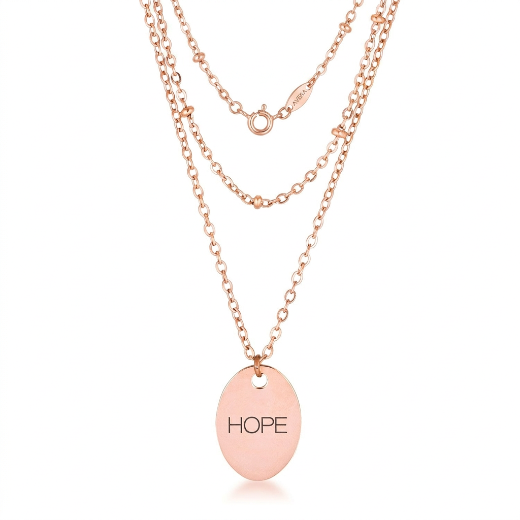 Avera Double Chain Hope Necklace In Rose Gold by Avera Group