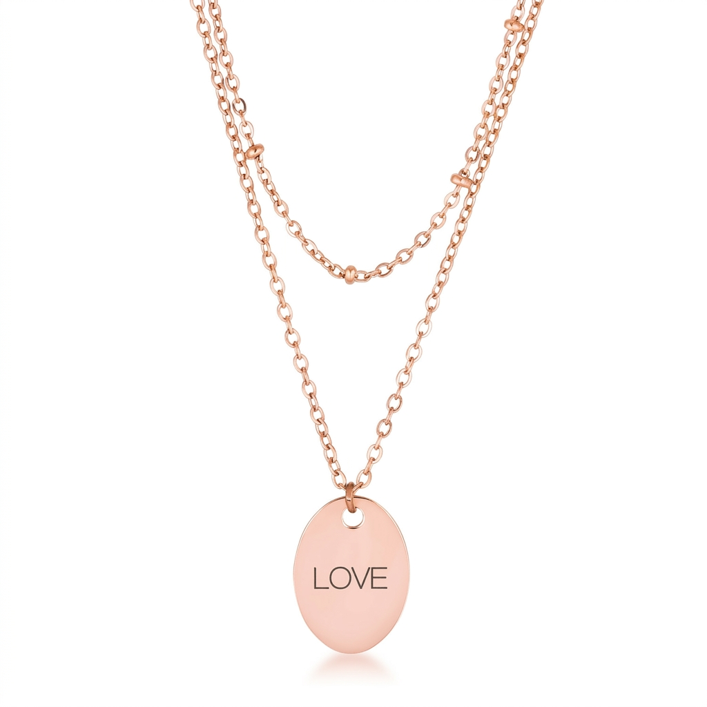 Avera Double Chain Love Necklace In Rose Gold by Avera Group