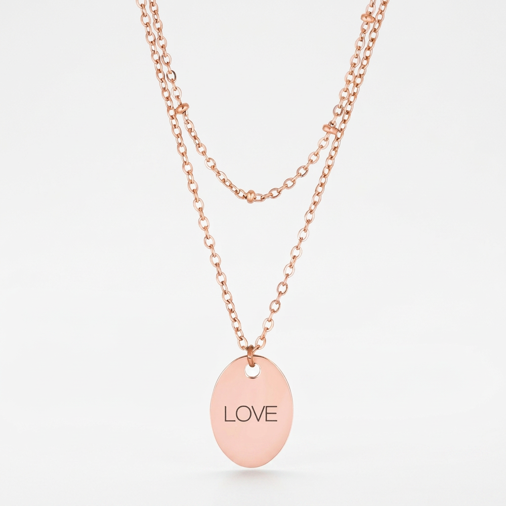 Avera Double Chain Love Necklace In Rose Gold by Avera Group