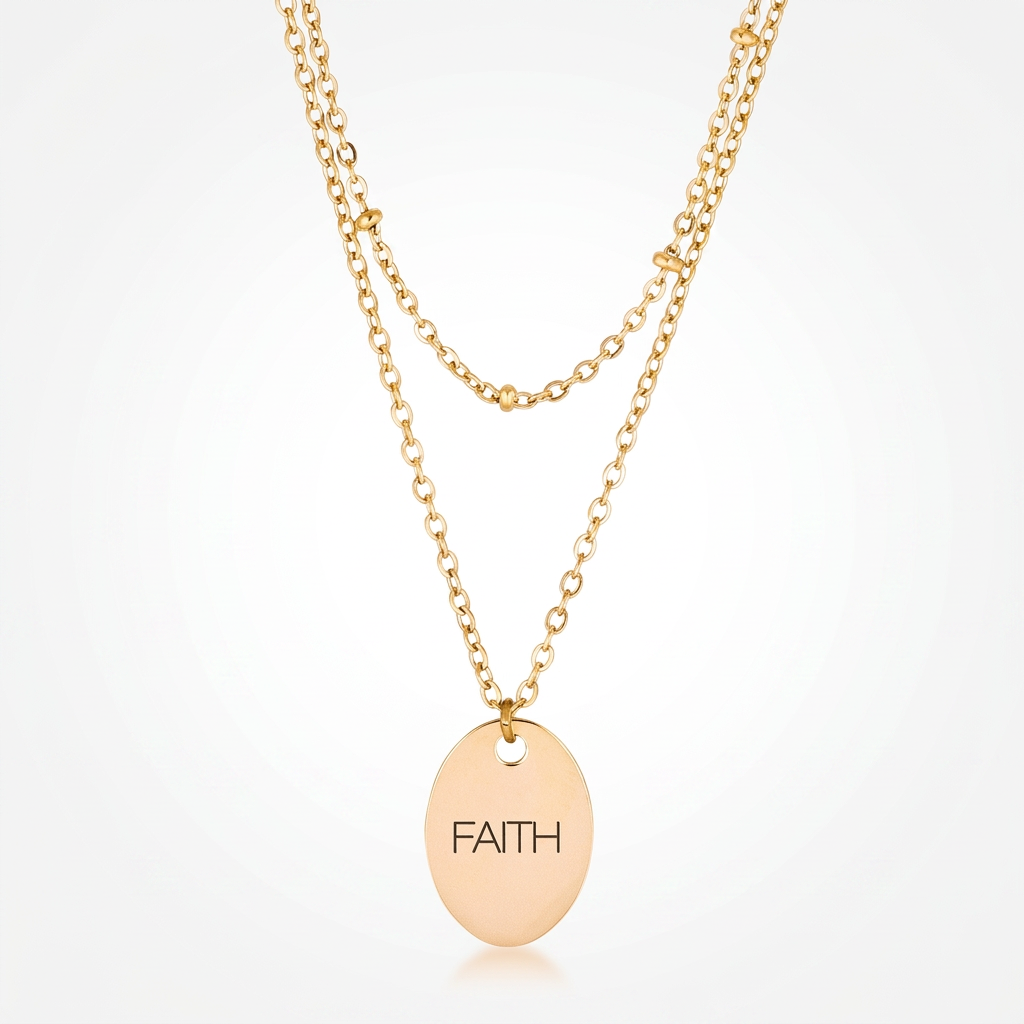 Avera Double Chain Faith Necklace In Polished Gold by Avera Group
