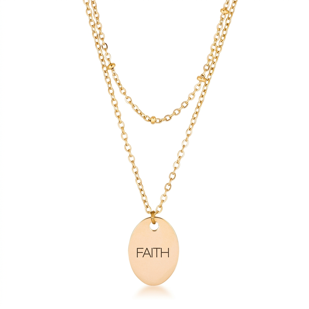 Avera Double Chain Faith Necklace In Polished Gold by Avera Group