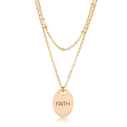 Avera Double Chain Faith Necklace In Polished Gold by Avera Group