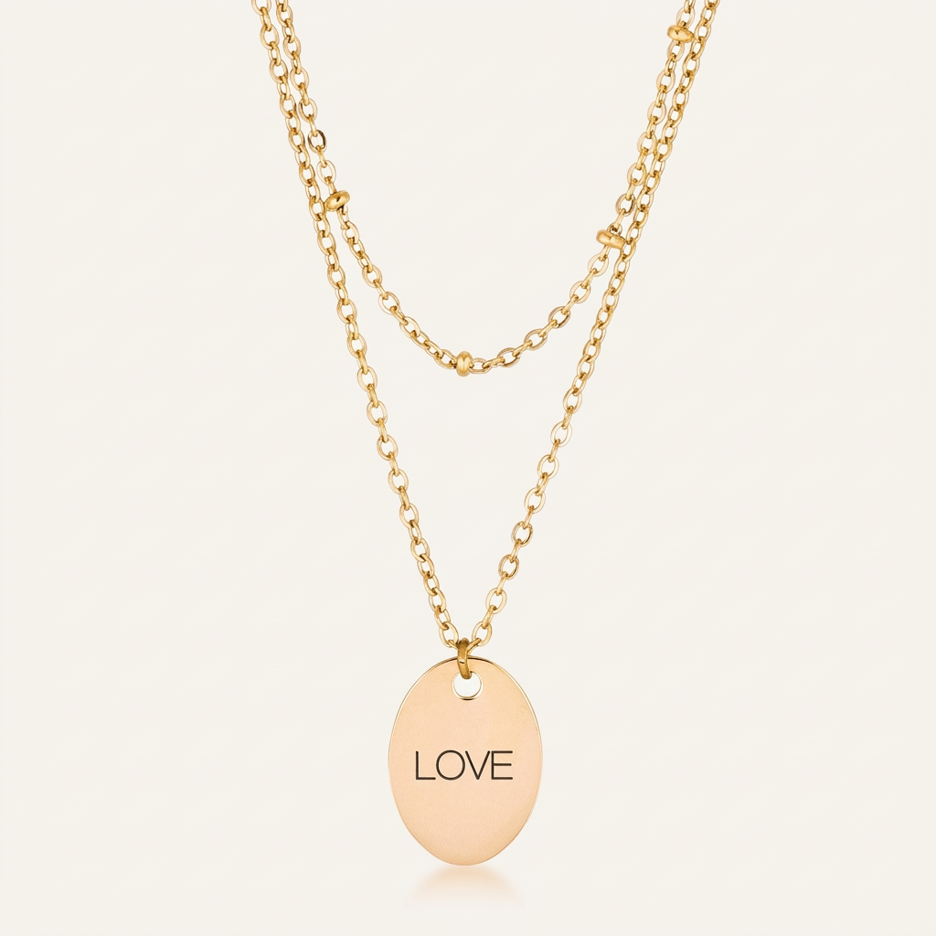 Avera Double Chain Love Necklace In Polished Gold Finish by Avera Group