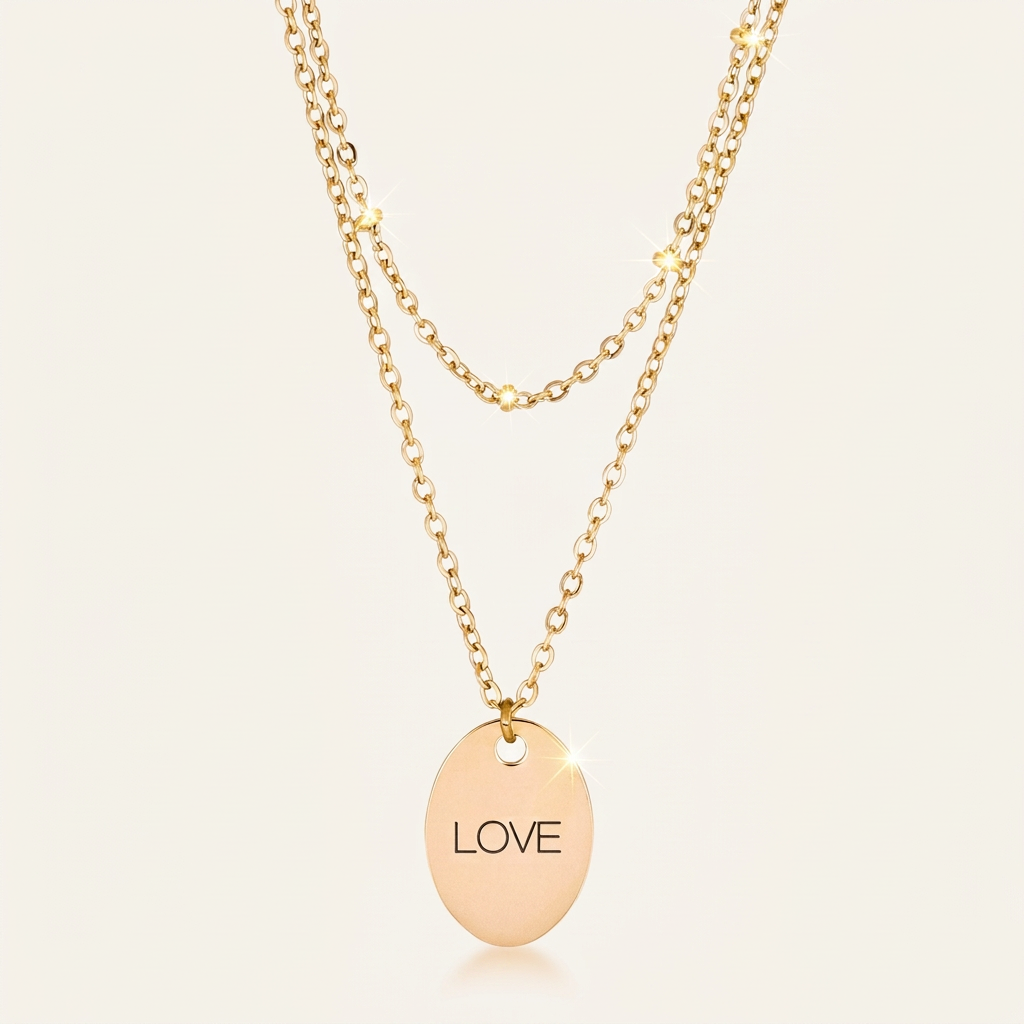 Avera Double Chain Love Necklace In Polished Gold Finish by Avera Group