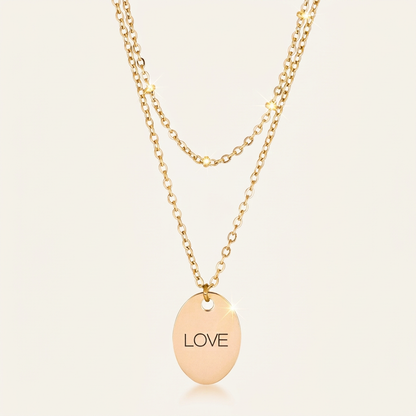 Avera Double Chain Love Necklace In Polished Gold Finish by Avera Group