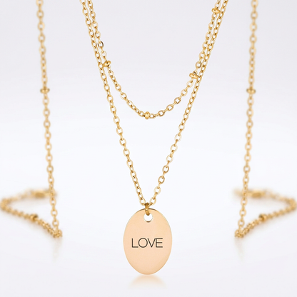 Avera Double Chain Love Necklace In Polished Gold Finish by Avera Group