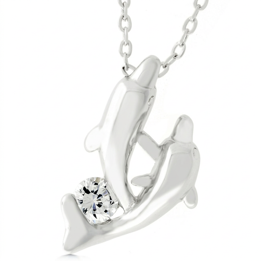 Avera Sterling Silver Dual Dolphin Pendant Necklace by Avera Group