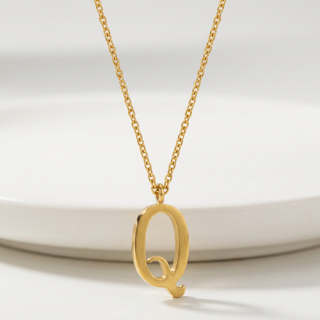 Avera Elaina Stainless Steel Q Initial Necklace Gold by Avera Group