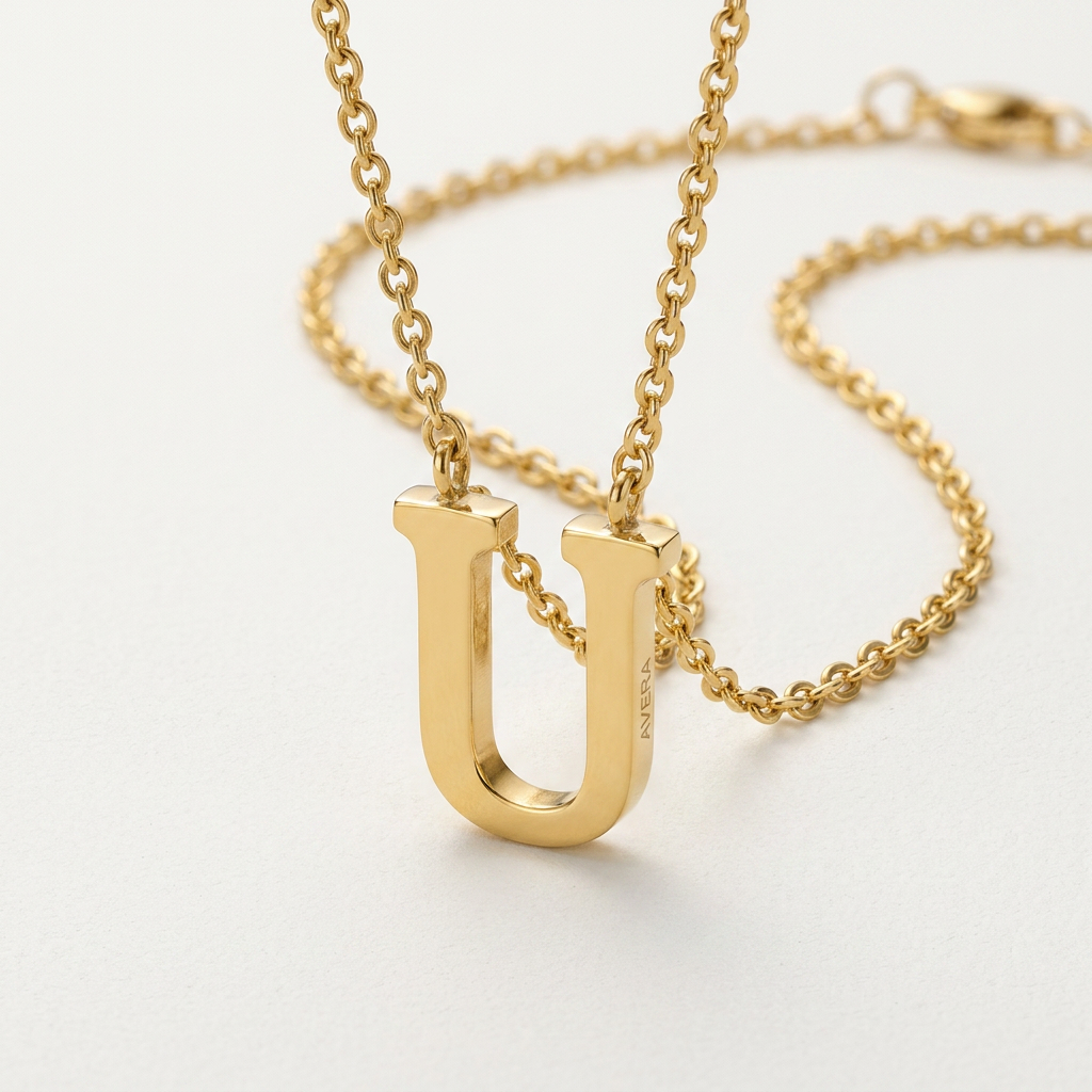 Avera Elaina Stainless Steel U Initial Necklace Gold Pendant by Avera Group