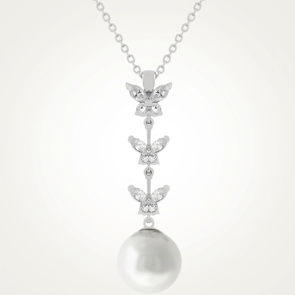 Avera Butterfly Pearl Pendant Necklace for Women One Size Silver by Avera Group